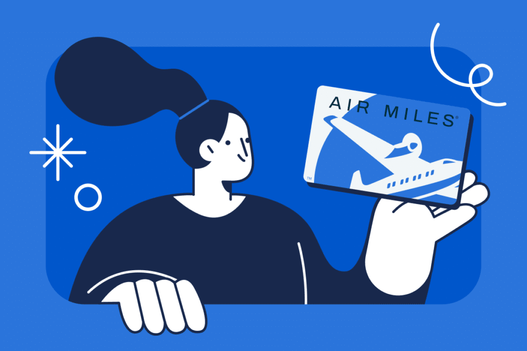 graphic of a woman holding an air miles card