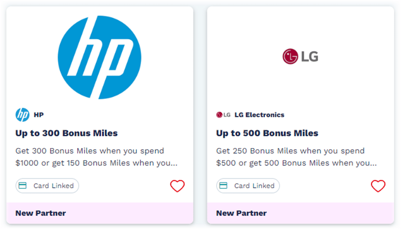 card linked offer through air miles featuring an offer from HP and LG