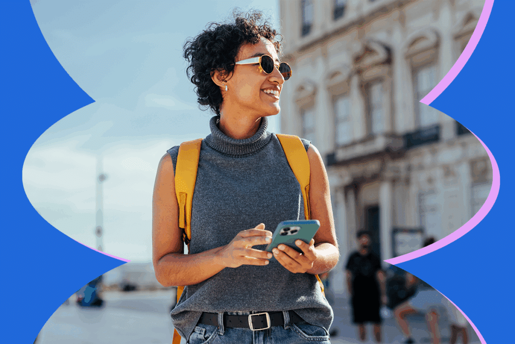 air miles collector walking through the streets of europe